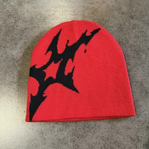 Rote Strickmütze Y2K Streetwear Punk spitzes Muster Winter warme stylische Beanie Mütze