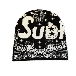 Halloween Totenkopf Stern Jacquard Strickmütze, Unisex warme Winter Hip-Hop Beanie Mütze.