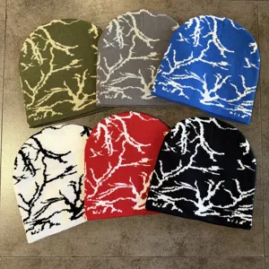 Bonnet en Maille Jacquard Éclair Unisexe Street Hip Hop Skull Cap Hiver Chaud Mélange Acrylique Sport Plein Air