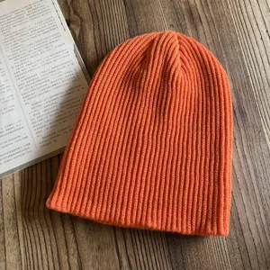 Oranger grob gestrickter Beanie Hut Winter warme weiche elastische Rippmütze fur Damen Herren