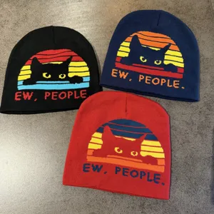 Bonnet en tricot chat rétro unisexe hiver chaud pull chapeau décontracté élégant colorblock.