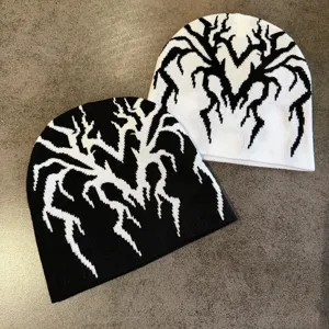 Bonnet en tricot unisexe avec motif jacquard toile d'araignée unique, bonnet d'hiver streetwear.