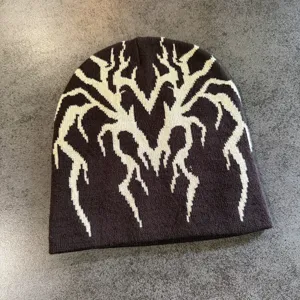 Bonnet en tricot motif toile d'araignée gothique, chaud et stylé pour hommes et femmes.