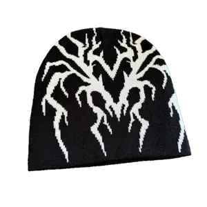 Bonnet en tricot noir et blanc avec motif abstrait gothique, bonnet chaud d'hiver unisexe