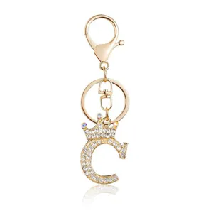 Goldfarbenes Metall Strass Krone Anfangsbuchstabe Schlüsselanhänger Elegante Schmetterling Schlüsselring Damen Tasche Anhänger Schmuck Geschenk