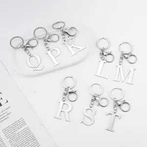 Stainless steel initial letter keychain, silver metal alphabet bag charm for couple gifts