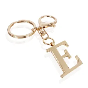 Gold stainless steel letter E keychain bag pendant uppercase alphabet key ring accessory