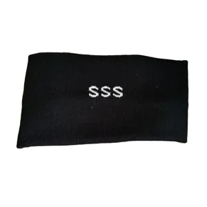 Black knitted headband with letter design, warm and stylish winter hair accessory for daily wear.
