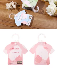 Close-up detail of cute T-shirt shaped hanging scented sachet for wardrobe and car fresh.