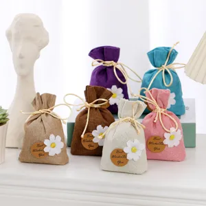 Colorful linen sachet bags with daisy decor, perfect wardrobe and car air freshener gift.
