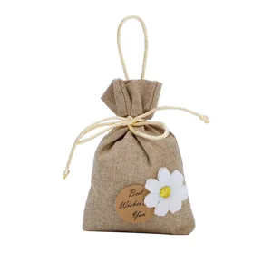 Linen scented sachet bag with flower decor and hanging loop for wardrobe car freshness
