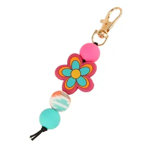 Colorful silicone flower bead keychain cute bag charm decorative metal clasp accessory
