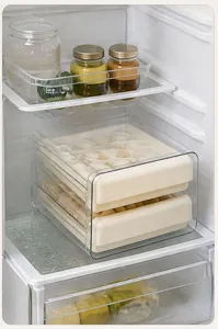Clear double layer refrigerator storage box drawer type kitchen organizer container