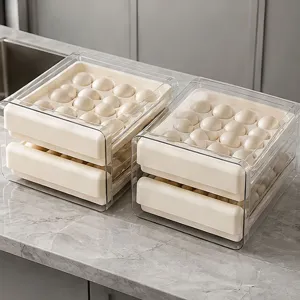 Double layer transparent egg storage box refrigerator drawer type egg container organizer