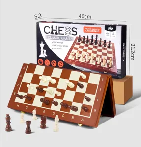 Wooden folding magnetic chessboard set classic strategy board game for kids and adults