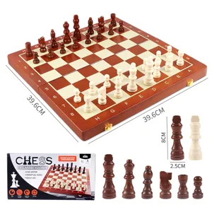 Large Wooden Magnetic Chess Set Foldable Portable Board Game With Storage Box Classic Strategy Games Toys For Adults Kids