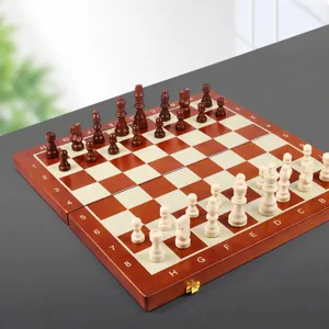 Wooden magnetic international chess set with foldable board for family puzzle leisure games