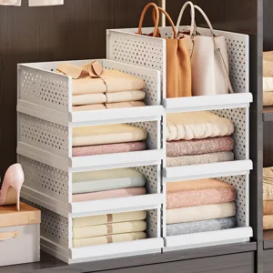 Organizador de armario apilable cajón plegable ropa clasificación plástico blanco