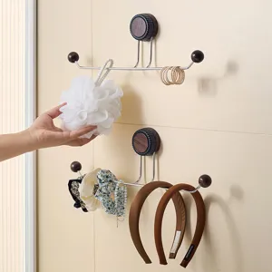 Walnut Wood Grain Suction Cup Bathroom Hanger Slipper Rack Towel Bar Multi-Function Kitchen Roll Paper Hook Wall Mounted Storage Rack