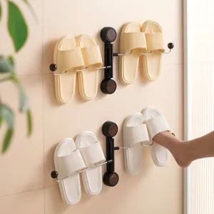 Wall-mounted folding slipper rack holder bathroom organizer space-saving shoe storage shelf