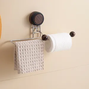 Walnut wood grain suction cup bathroom rack towel paper holder wall mounted storage