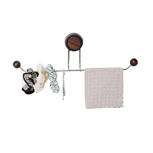 Walnut grain suction cup towel rack wall-mounted organizer for bathroom and kitchen use