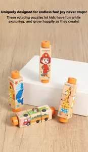 Bloques de rompecabezas giratorios 3d de madera para el aprendizaje temprano de niños.