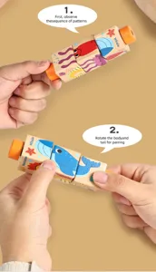 Juguete de bloques de rompecabezas giratorios de madera para niños, juego de animales.