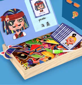 Kids wooden magnetic puzzle toy set for early education facial expression matching fun.