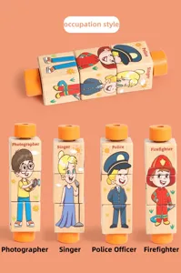 Bloques de rompecabezas giratorios 3D de madera para niños, juguete educativo de profesiones.