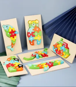 Set de rompecabezas 3D de madera para niños, formas de animales y vehículos con números.