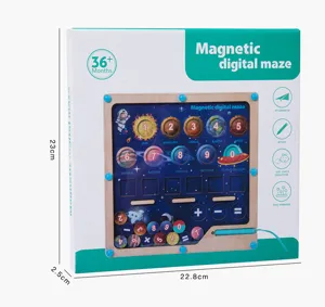 Kids Wooden Magnetic Space Digital Maze Toy Educational Planet Bead Game with Pen