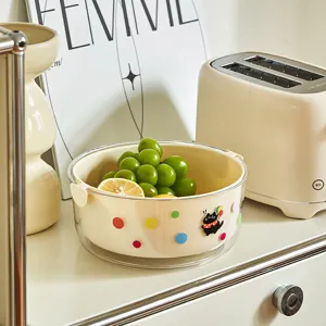 Double layer draining basket fruit bowl kitchen colander with cute cat pattern