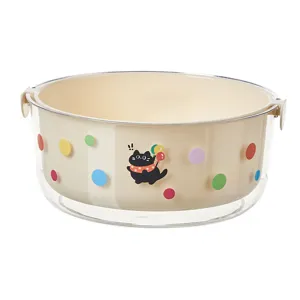 Double layer draining basket fruit vegetable washing basin with cute dots and black cat design.