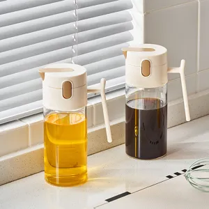Bouteille d'Huile en Verre Borosilicaté Ouverture Fermeture Automatiques Gravité Étanche Récipient à Vinaigre Distributeur de Cuisine