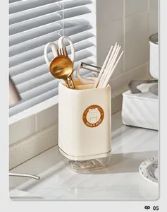 Cremefarbener Küchen Besteckhalter Abtropfbox multifunktionaler Ständer für Löffel und Stäbchen.
