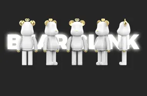 Weiß goldener Bär Block Figur 3D Render Detailansicht modernes stilvolles Deko Objekt