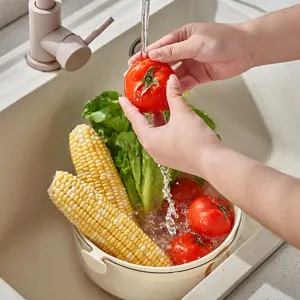 Double layer plastic draining basket, creative kitchen fruit and vegetable washing basin tool.