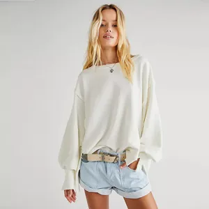 Donna felpa casual tinta unita larga manica lunga collo rotondo spacchetto autunno