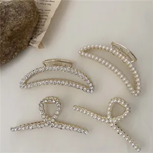 Elegante Perlen Strass Haarklammern Legierung Halbmond Twist Design Haarschmuck Damen.