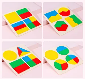 Montessori wooden geometric fraction puzzle toy, early childhood educational learning for toddlers.