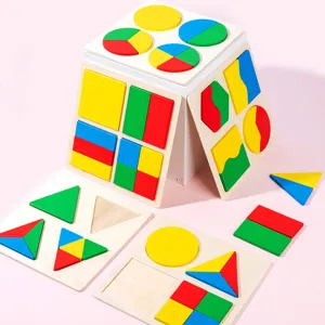 Montessori Wooden Geometric Shape Fractionation Puzzle Toddler Educational Learning Toy Sorting Board Matching Game