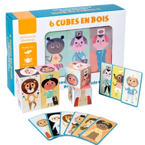 Bloques de Puzzle de Cubo Mágico Educativo de Educación Temprana de Madera Bloques de Construcción Cognitivos de Personajes Versátiles 3D