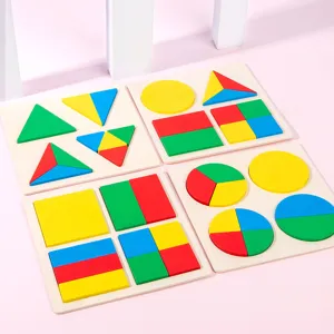 Montessori wooden geometric shape fraction puzzle boards for early education kids toys.