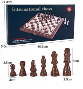 Wooden international chess set with storage box and chess pieces, intellectual toy.