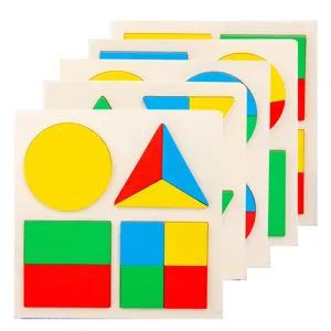 Montessori wooden geometric fraction puzzle toy for early childhood education and shape learning.