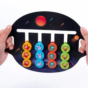 Wooden educational board game for kids logic training, colorful monster sliding puzzle toy.
