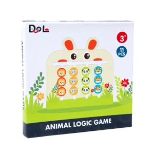 Wooden animal logic game for kids, educational brain training toy set with 11 pieces.