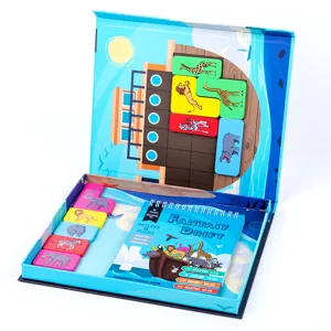 Children educational magnetic puzzle toy set with animal blocks and fantasy drift challenge book.