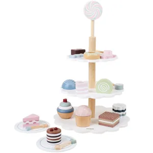 Nunukids wooden afternoon tea dessert cake stand toy set for kids pretend play birthday gift